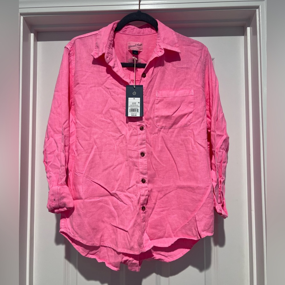NWT Universal Thread Pink Linen Button Up. Size S.